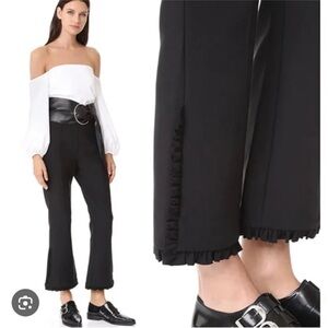 Cinq a Sept Seneca Pants Trousers Size 0 Black Flare Ankle Ruffle Hem Polished